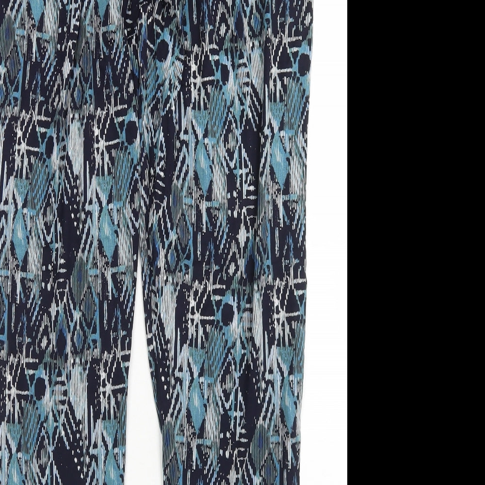 M&S Collection Womens Blue Geometric Viscose Harem Trousers Size 14 L29 in Regular