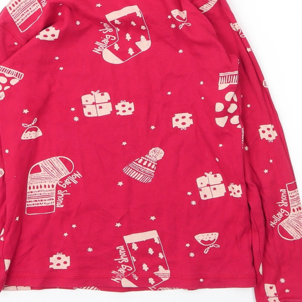 Leigh Tucker Girls Red Cotton Basic T-Shirt Size 6 Years Round Neck - Christmas Pyjama