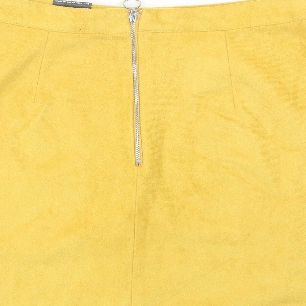 Primark Womens Yellow Polyester Mini Skirt Size 10 Zip