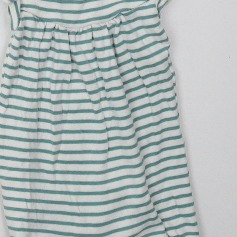 Marks and Spencer Baby Green Striped Cotton Babygrow One-Piece Size 6-9 Months Buckle