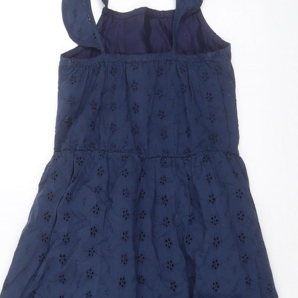 Enlightened Girls Blue Floral Cotton Fit & Flare Size 7 Years Square Neck