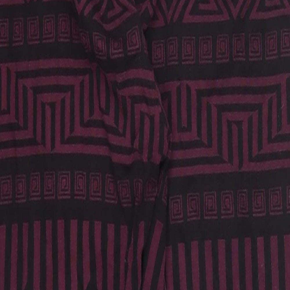 H&M Womens Purple Geometric Cotton Trousers Size S L20 in Regular Drawstring - Pyjama Pants