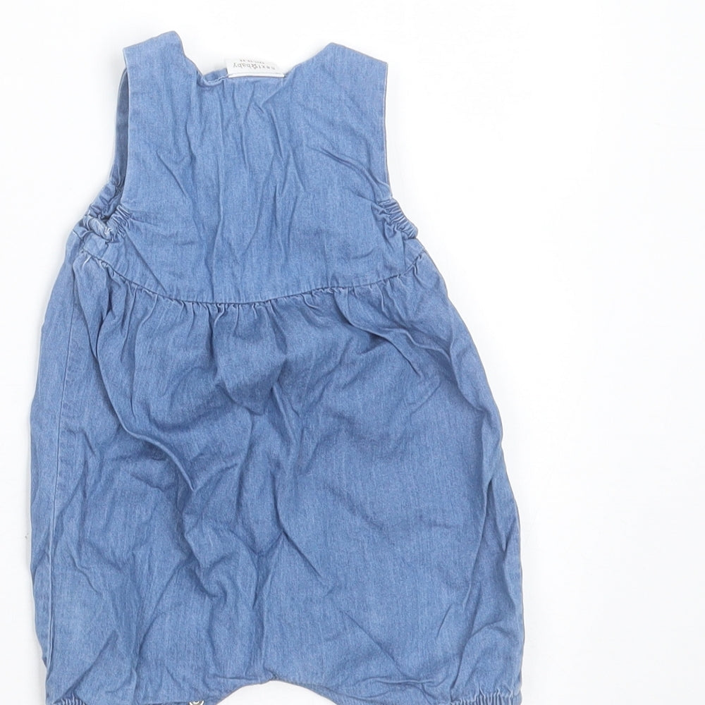 NEXT Girls Blue Cotton Romper One-Piece Size 0-3 Months Button - Embroidered detail