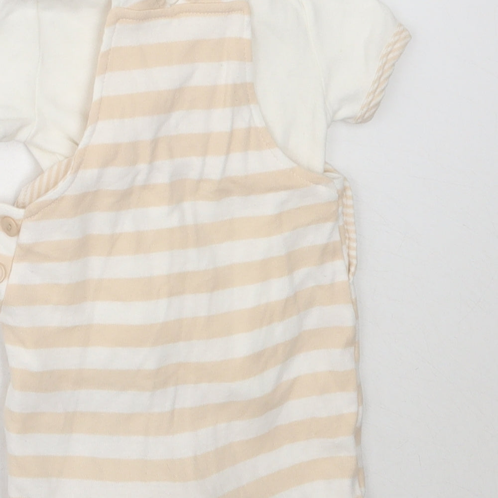 Rock-A-Bye Baby Boys Ivory Striped Cotton Dungaree One-Piece Size 3-6 Months