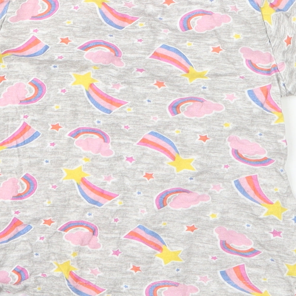 Kids Girls Grey Cotton Basic T-Shirt Size 4 Years Round Neck - Rainbow