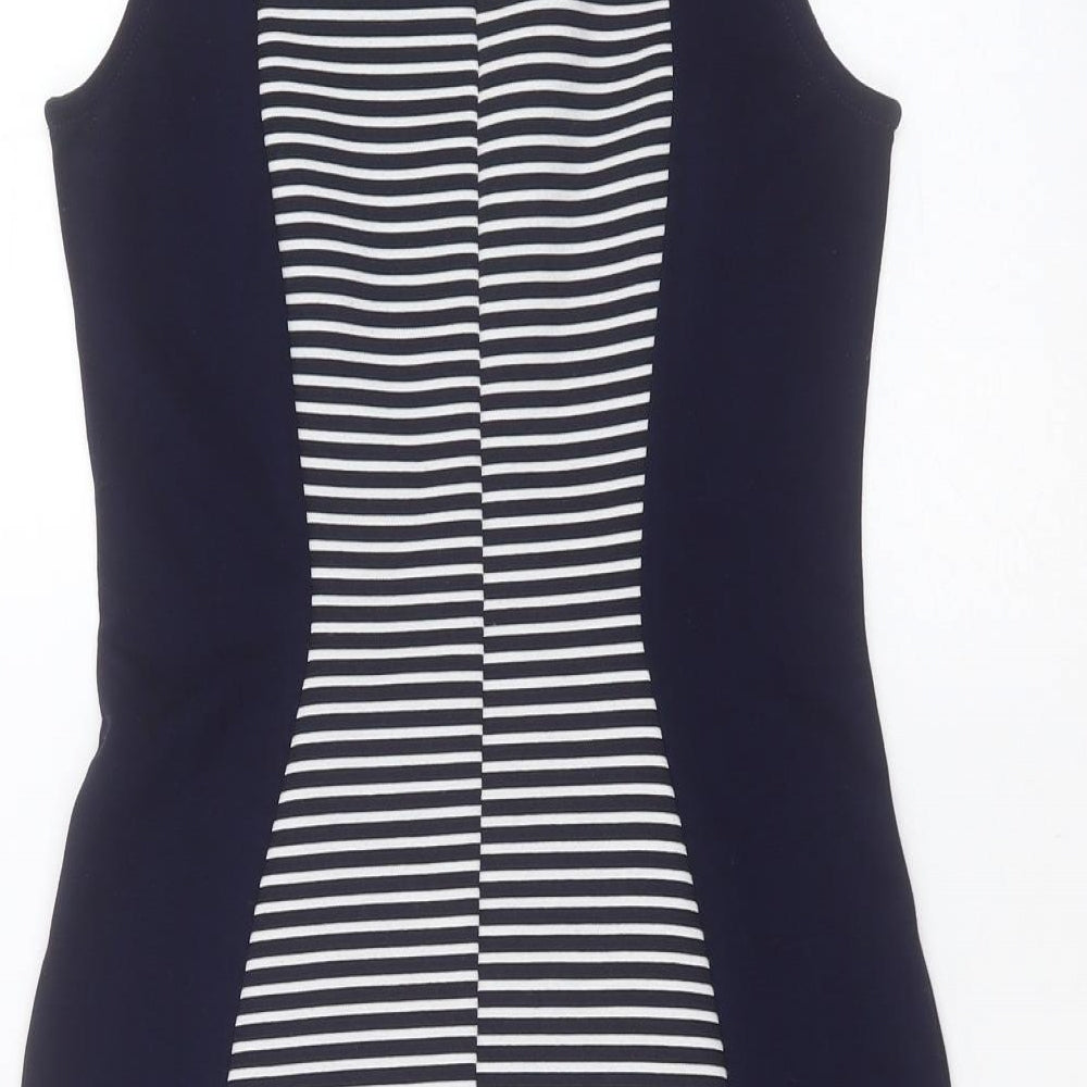 Divided by H&M Womens Blue Striped Polyester Mini Size 10 Round Neck