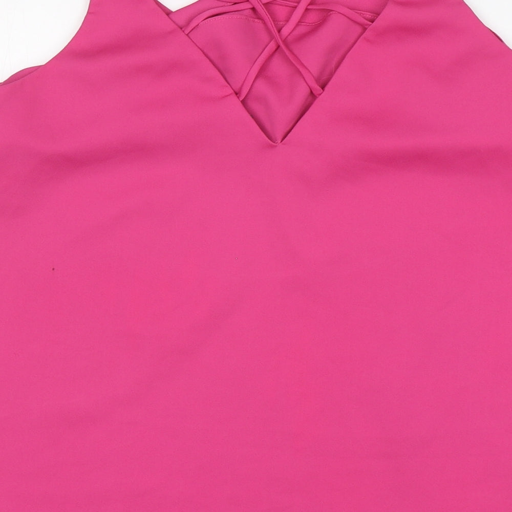 NEXT Womens Pink Polyester Basic Blouse Size 12 V-Neck