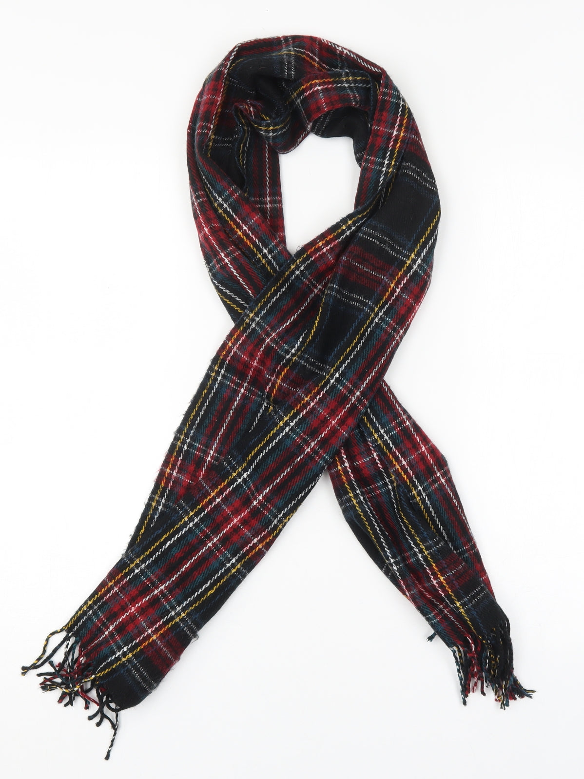 Preworn Womens Black Plaid Acrylic Scarf