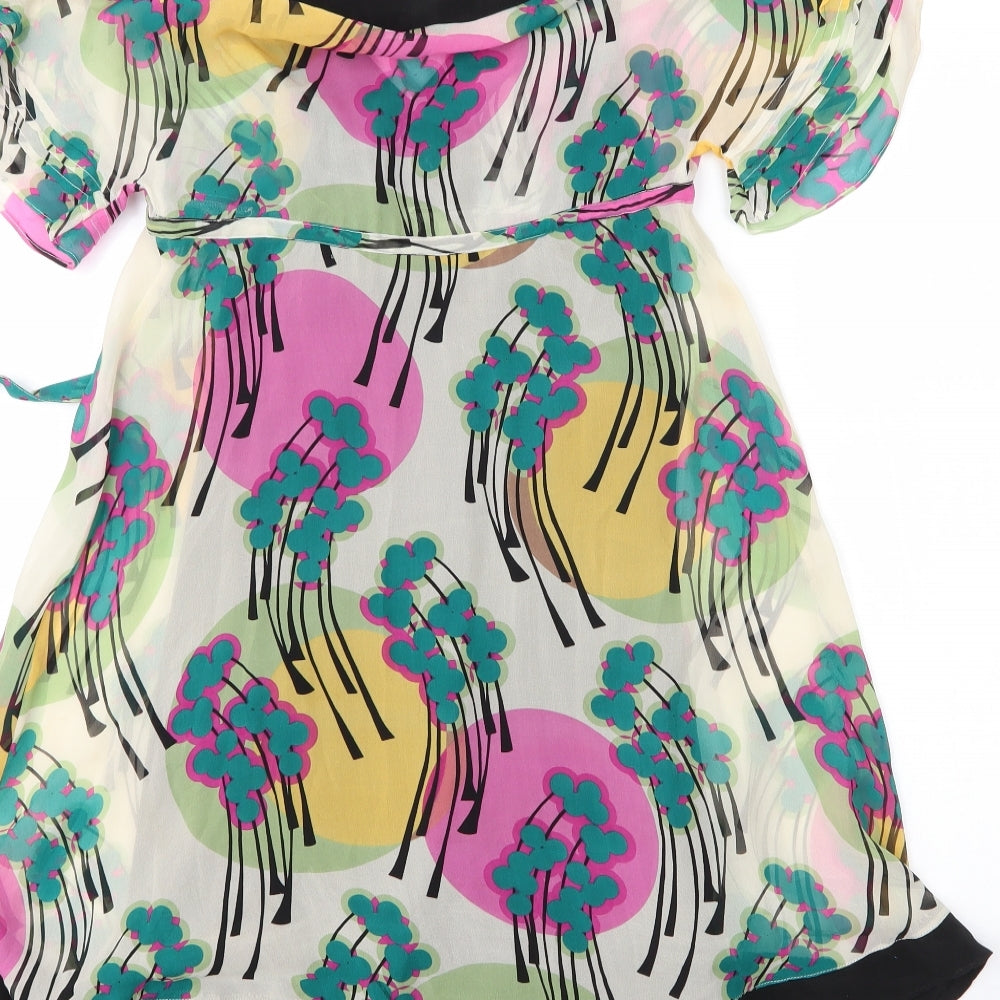 Miss Selfridge Womens Beige Floral Cotton A-Line Size 4 Round Neck