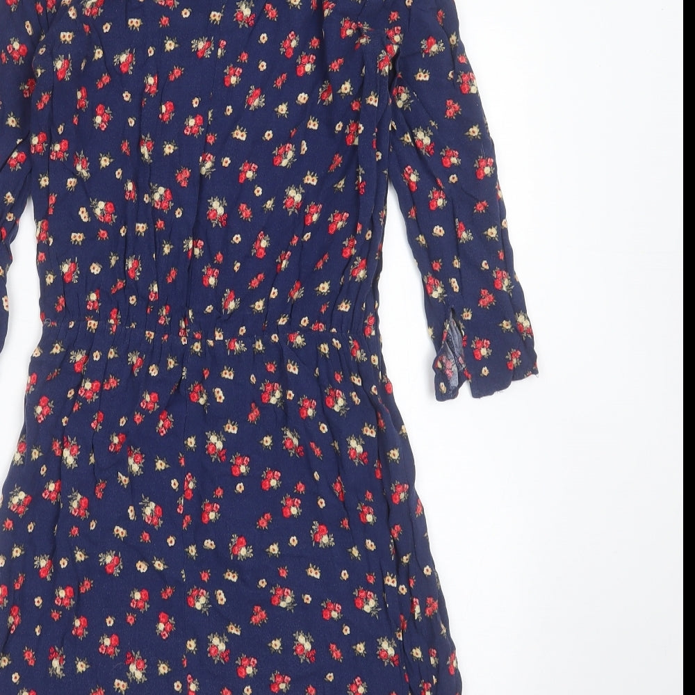Divided by H&M Womens Blue Floral Viscose Fit & Flare Size 6 Round Neck