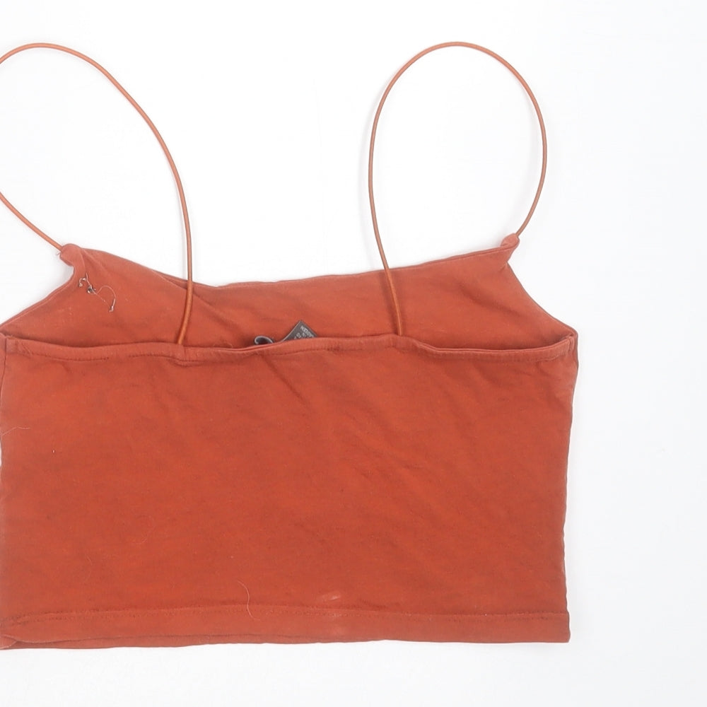 Primark Womens Brown Cotton Cropped T-Shirt Size XS Round Neck