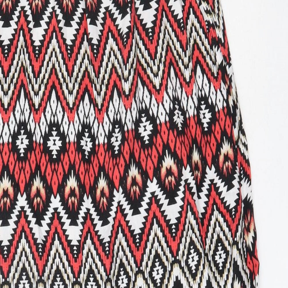 LC Waikiki Womens Red Geometric Viscose Maxi Size 38 Round Neck