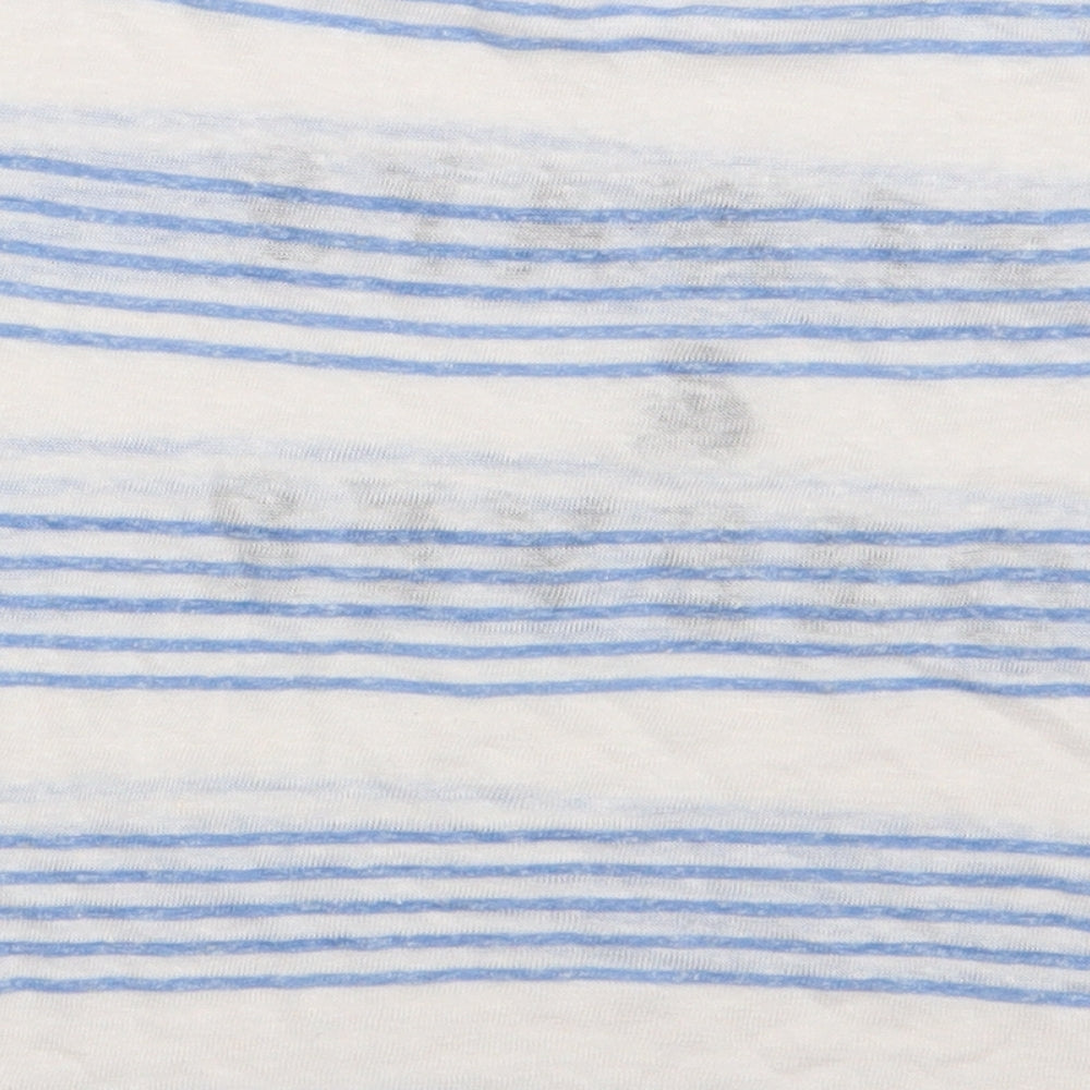 Marks and Spencer Womens Blue Striped Linen Cropped T-Shirt Size 8 Crew Neck - always & forever