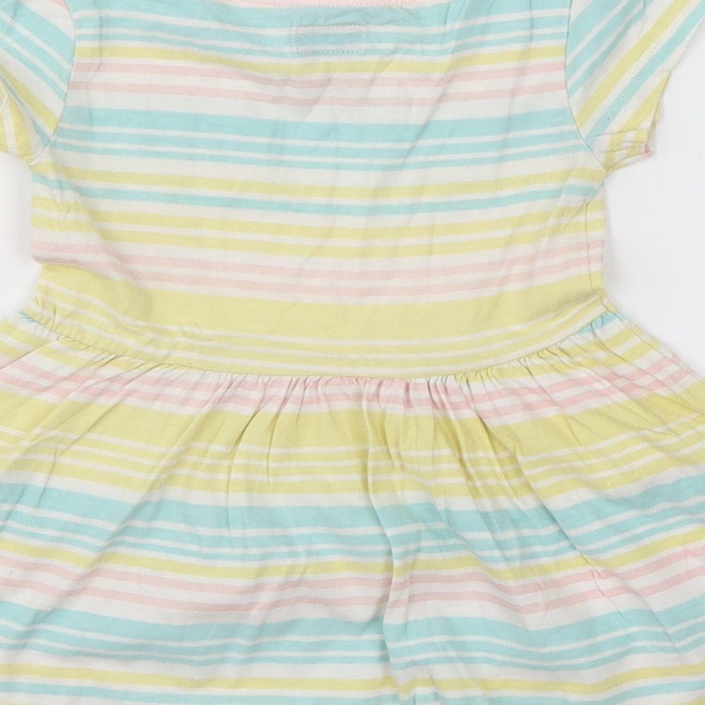 F&F Girls Yellow Striped Cotton T-Shirt Dress Size 18-24 Months Round Neck Pullover