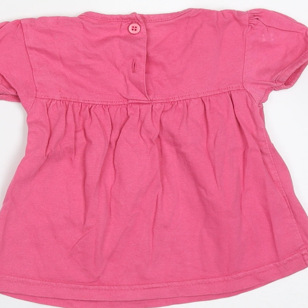 Baby Girls Pink Cotton Basic T-Shirt Size 9-12 Months Round Neck