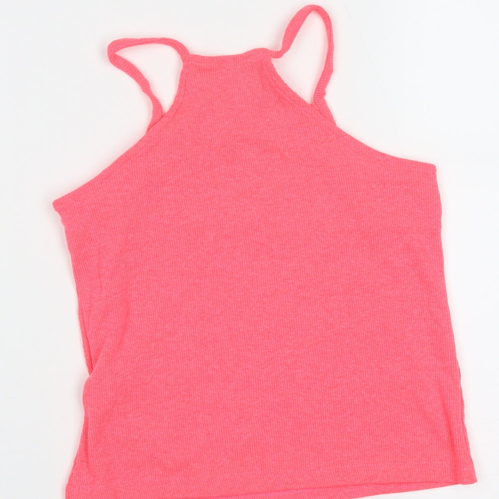 Marks and Spencer Girls Pink Polyester Basic Tank Size 6-7 Years Round Neck