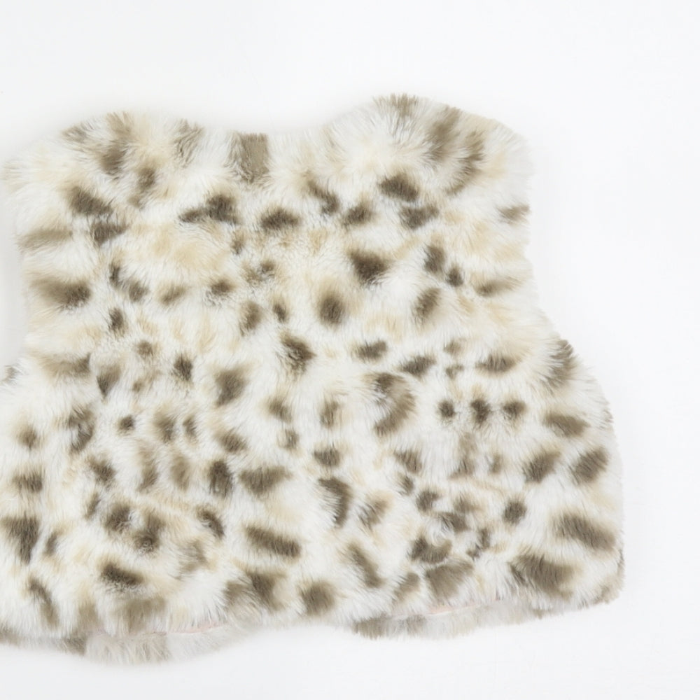 Preworn Girls Beige Animal Print Gilet Jacket Size 3 Years