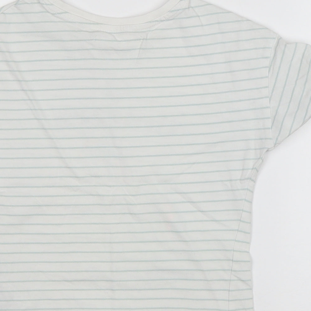 Marks and Spencer Girls White Striped Cotton Basic T-Shirt Size 6-7 Years Round Neck Pullover - My Unicorn made me Do it!