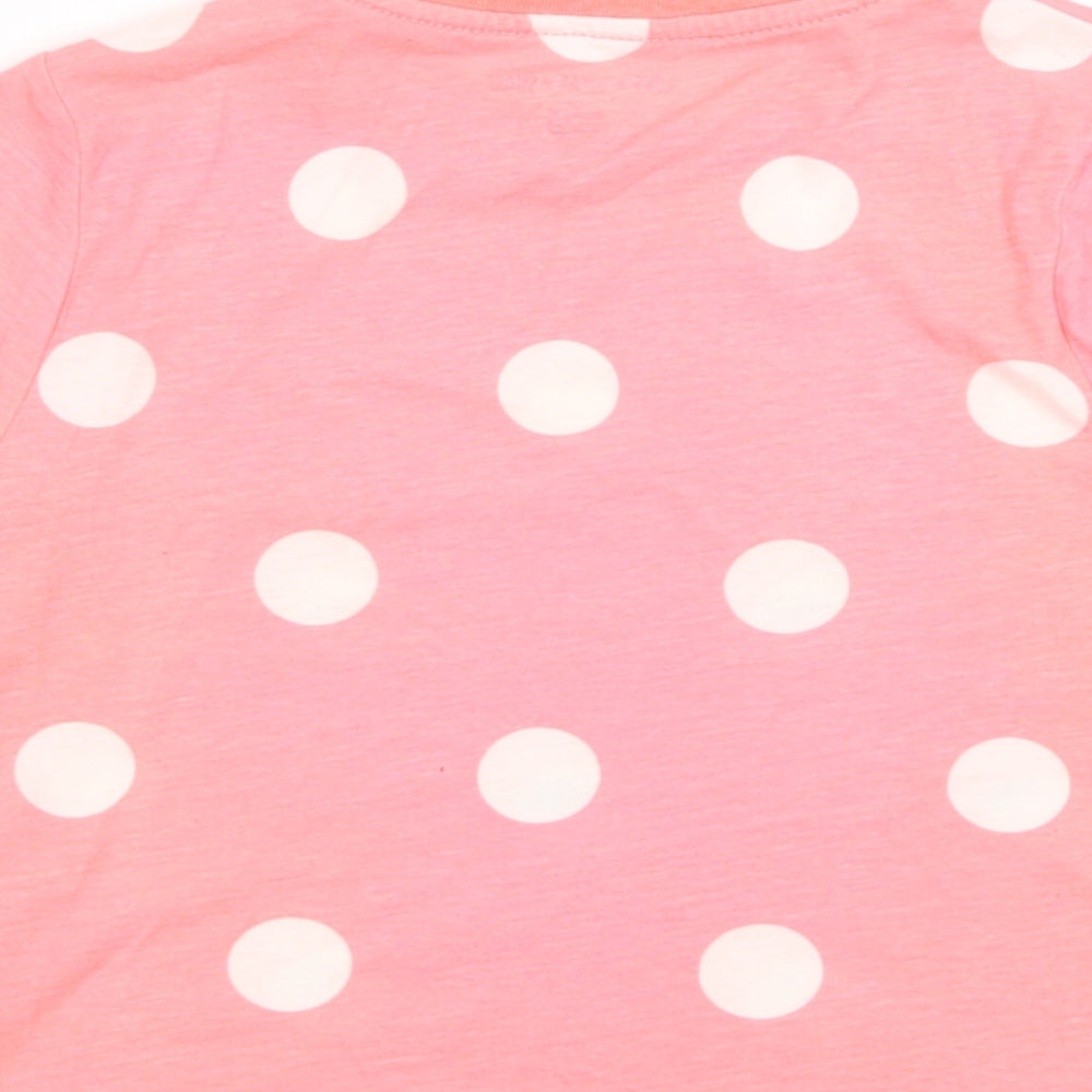 F&F Girls Pink Polka Dot Polyester Basic T-Shirt Size 7-8 Years Crew Neck - Vacay