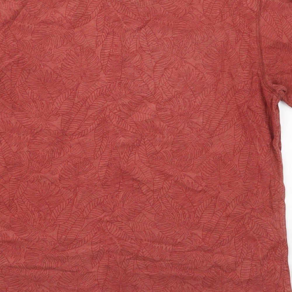 Fat Face Mens Red Cotton T-Shirt Size M Crew Neck - Leaf Prints