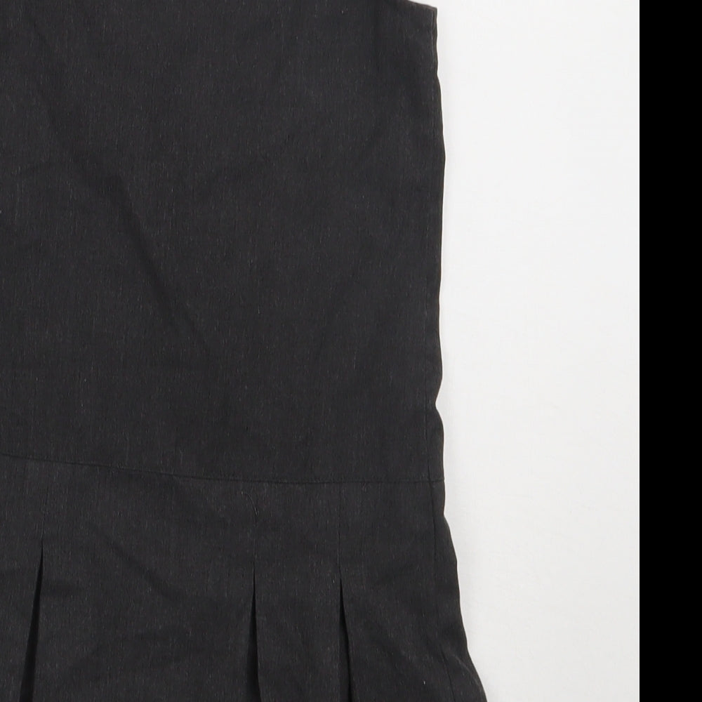 Preworn Girls Grey Polyester A-Line Size 4-5 Years Scoop Neck Zip - school Wear