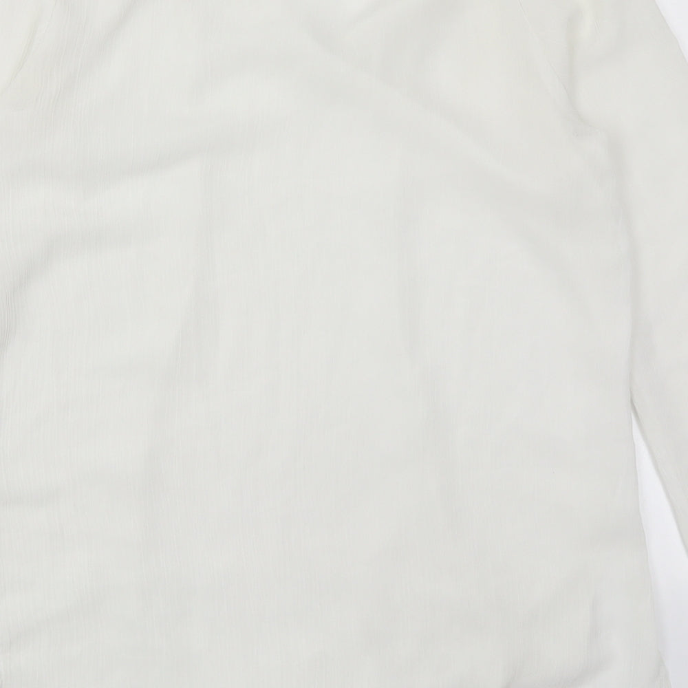 Preworn Womens White Polyester Basic Blouse Size 10 V-Neck