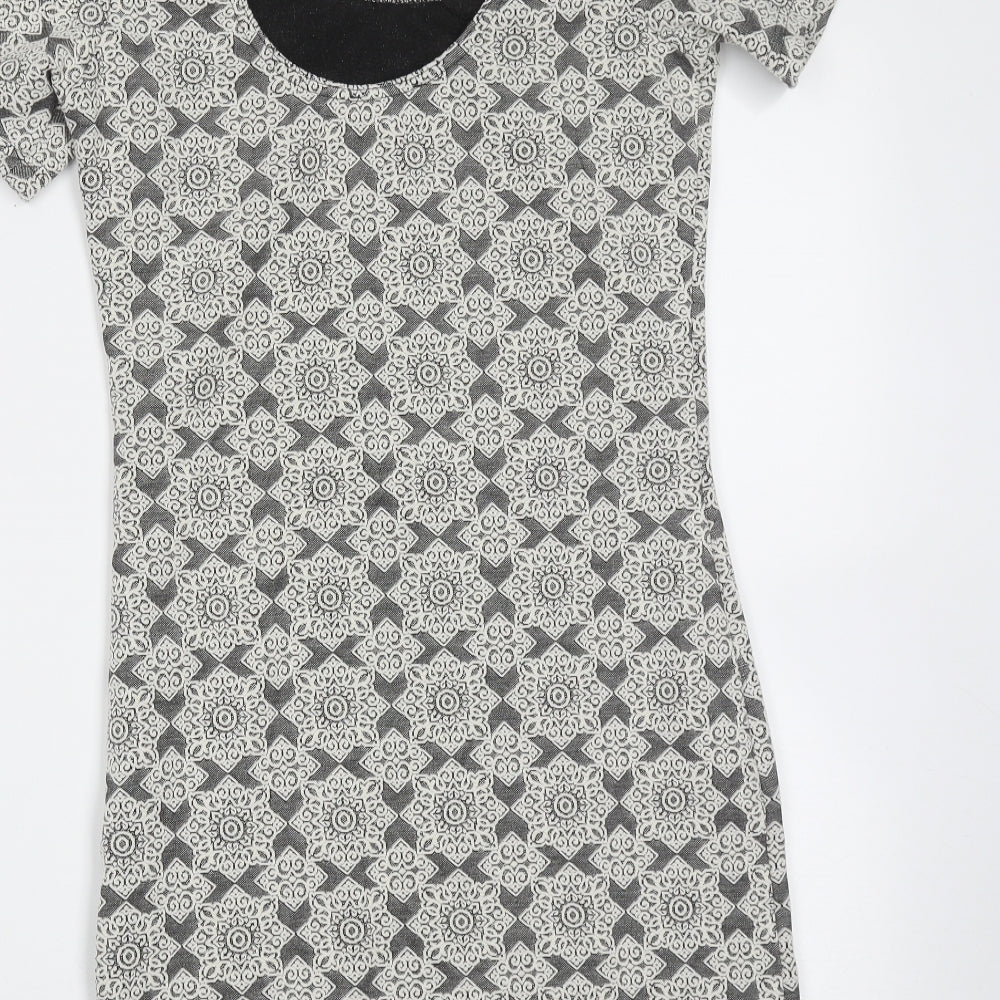Topshop Womens Grey Floral Cotton Mini Size 10 Round Neck