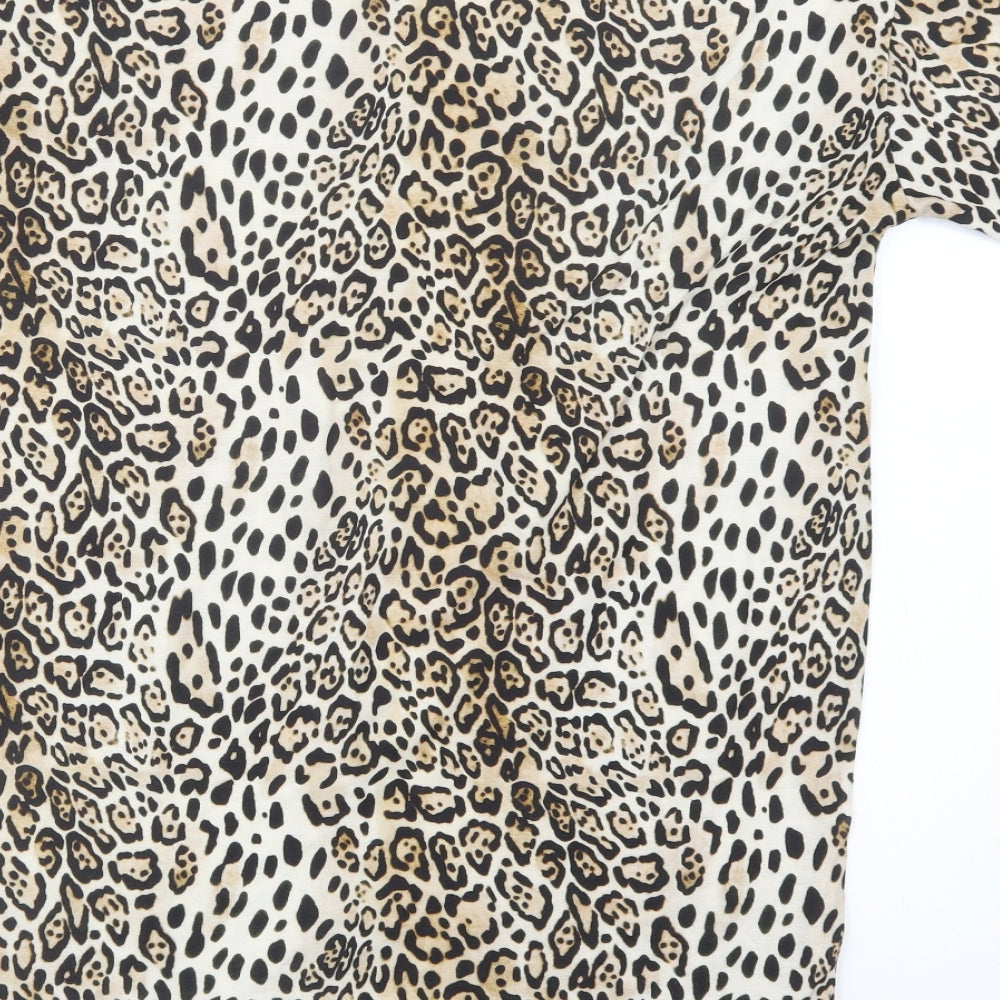 Boohoo Womens Beige Animal Print Polyester T-Shirt Dress Size 8 Crew Neck