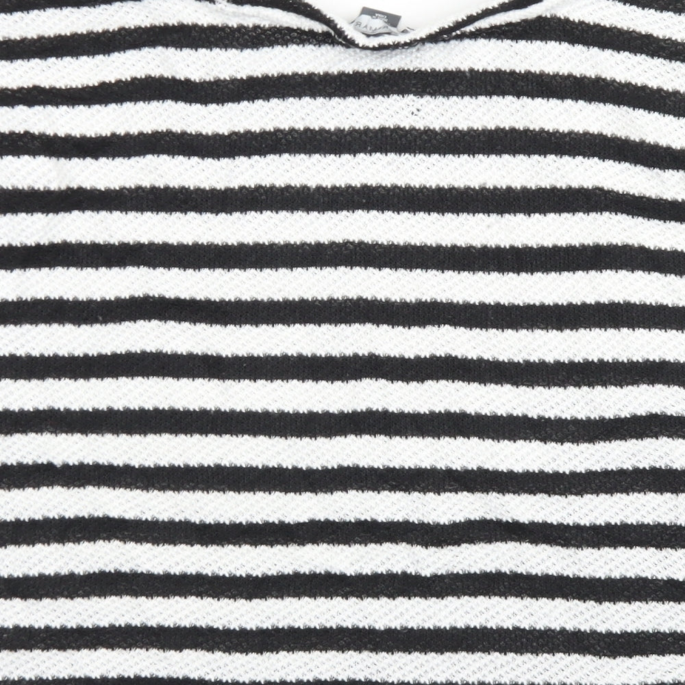 Primark Womens White Crew Neck Striped Polyester Pullover Jumper Size M - Cropped