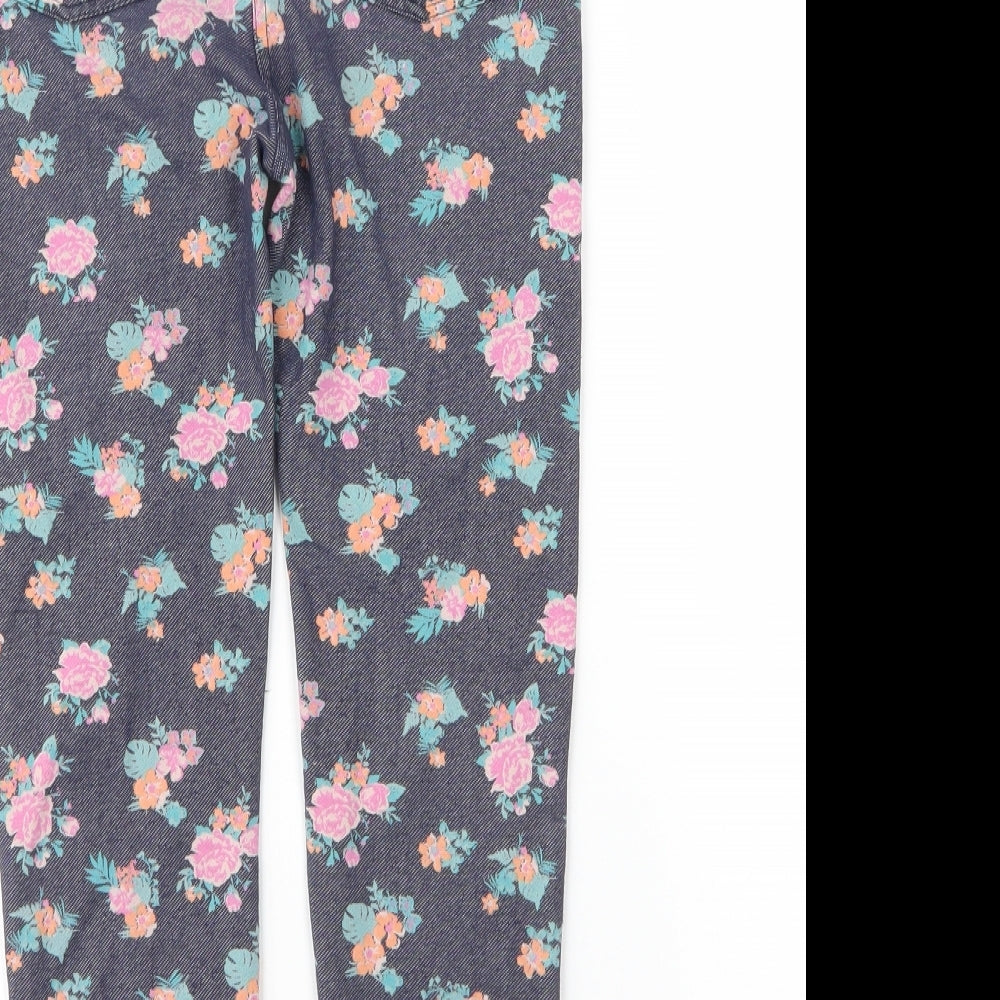 Lee Cooper Girls Blue Floral Cotton Carrot Trousers Size 9 Months Regular