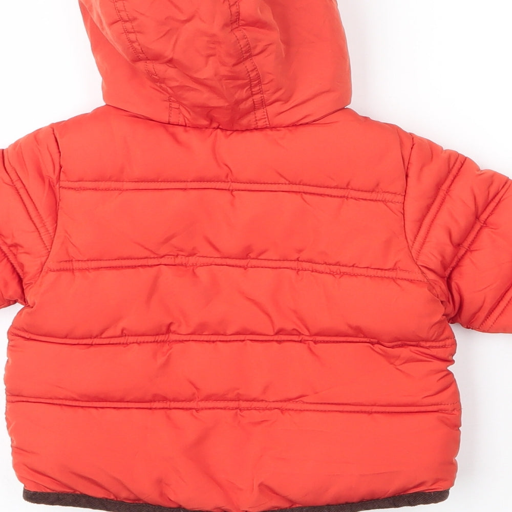 M&S Boys Orange Parka Coat Size 3-6 Months Zip - Gloves attached