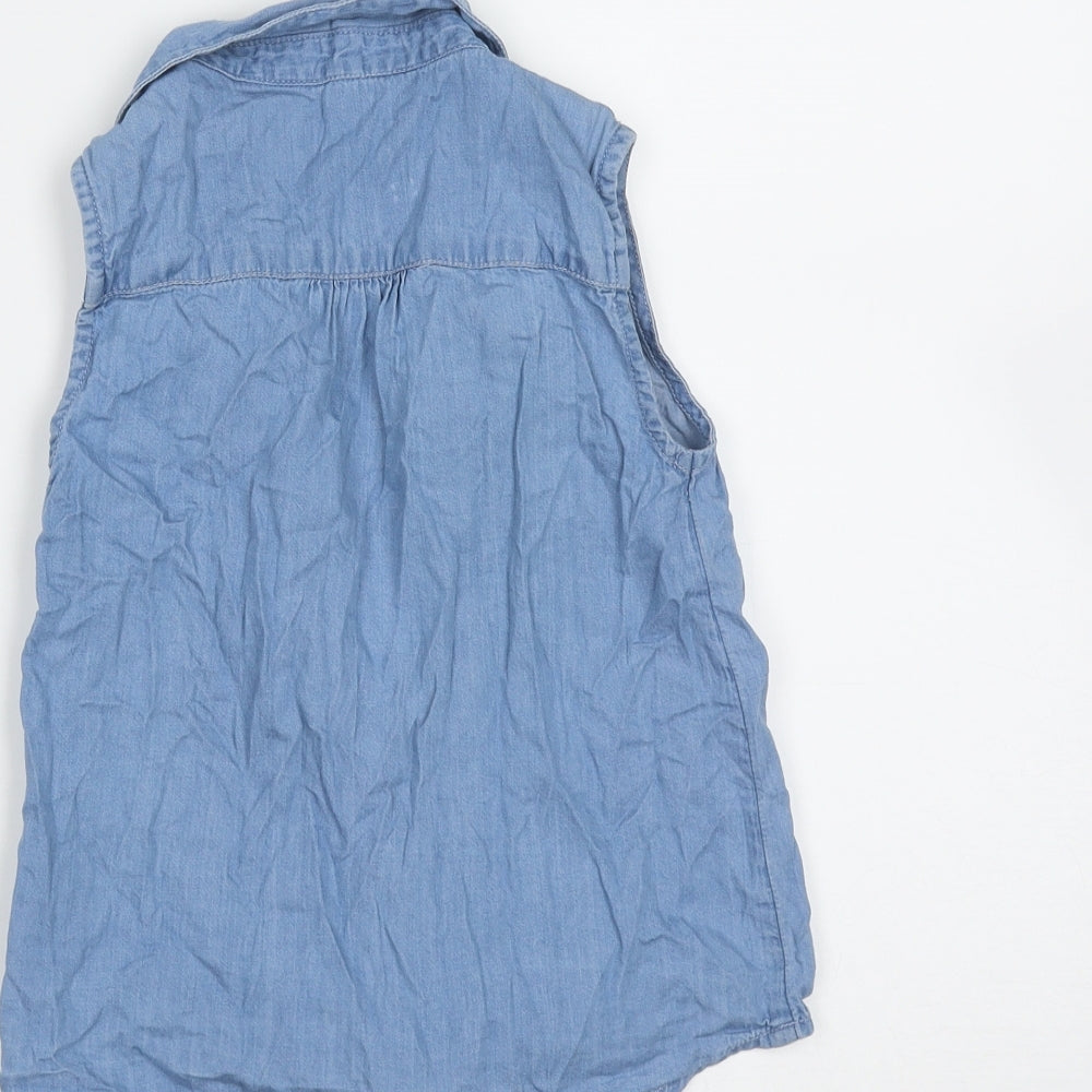 Evie Angel Girls Blue Cotton Basic Blouse Size 4-5 Years Collared Button - Tie at front