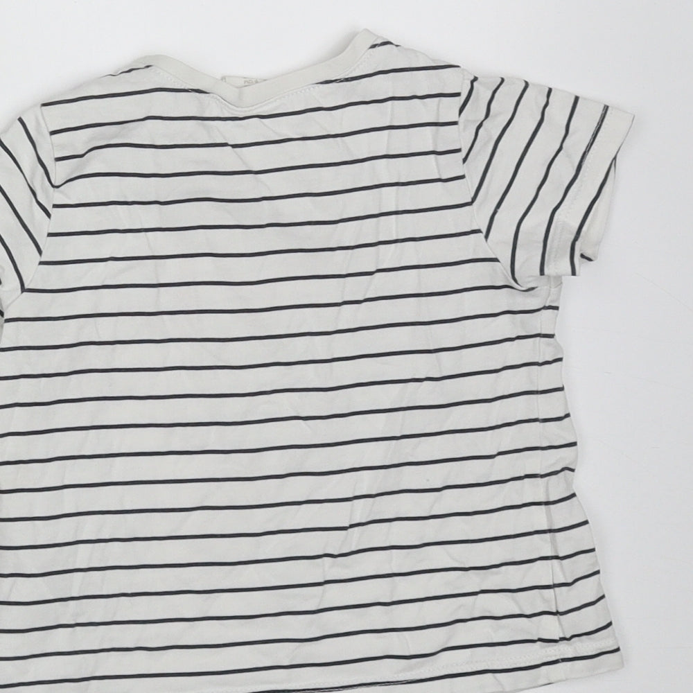 H&M Girls White Striped Cotton Basic T-Shirt Size 9-12 Months Round Neck - love