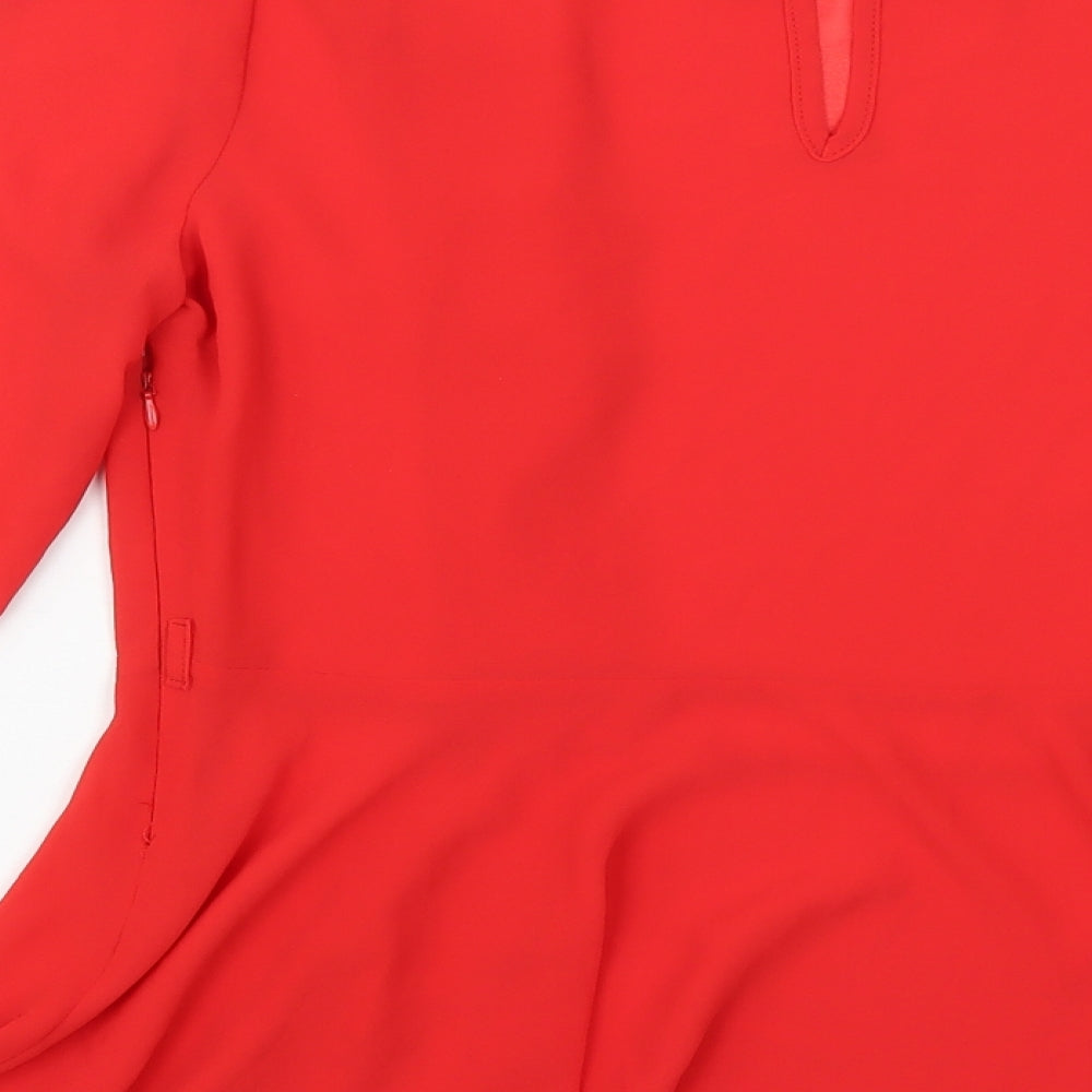 Preworn Womens Red Polyester Basic Blouse Size 14 Round Neck