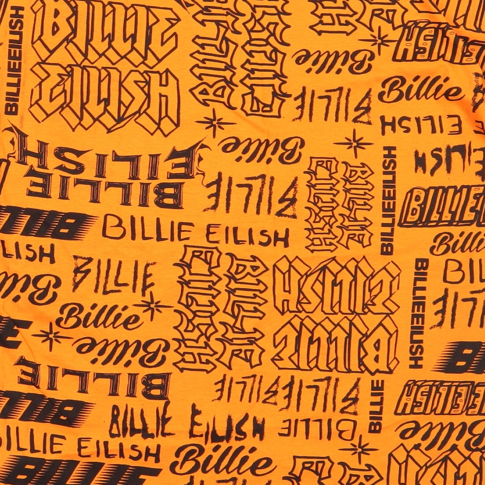 Primark Womens Orange Cotton Basic T-Shirt Size 2XS Round Neck - Billie Eilish