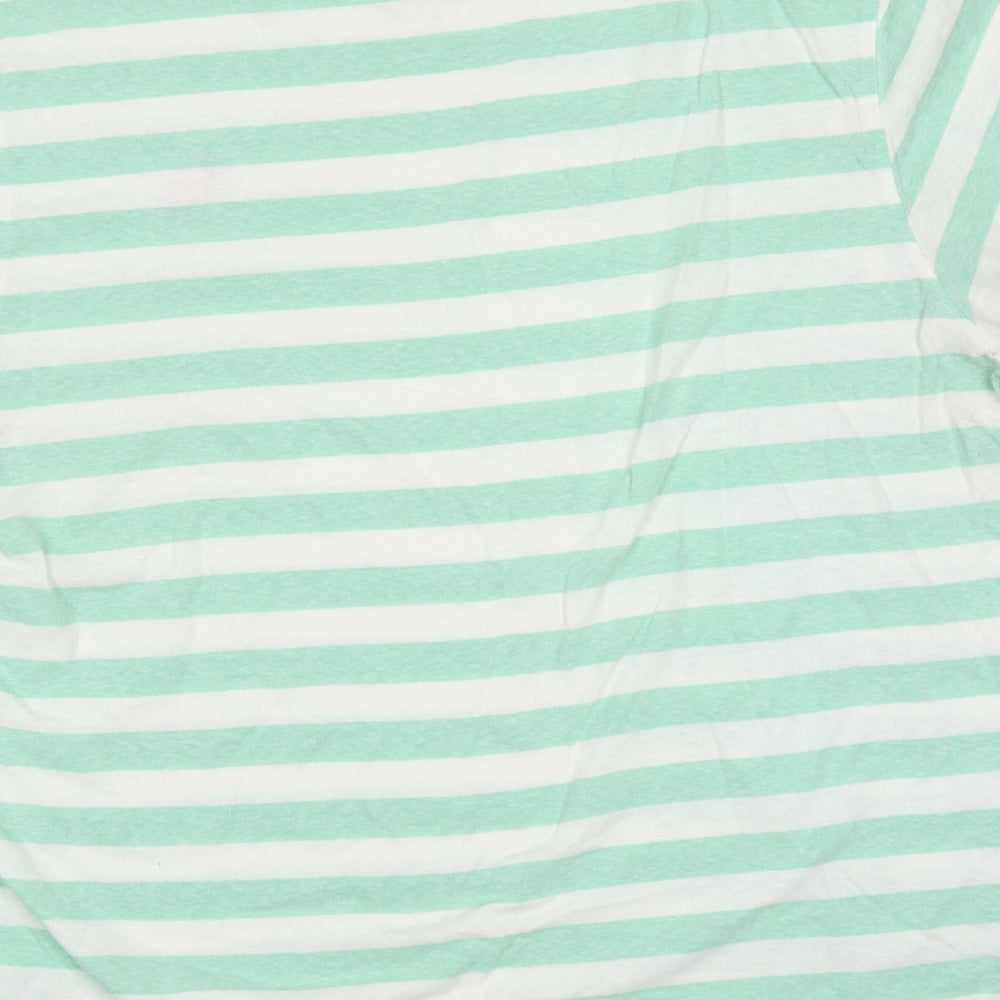 Green Coast Mens Green Striped Cotton Blend T-Shirt Round Neck