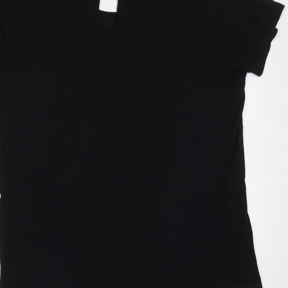 F&F Womens Black Viscose Basic T-Shirt Size 8 Round Neck