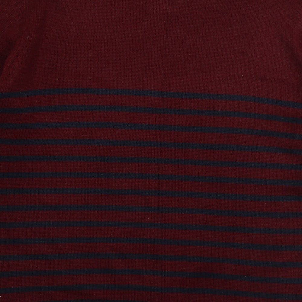 Bershka Mens Red Round Neck Striped Acrylic Pullover Jumper Size XL