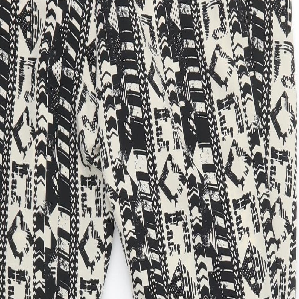 NEXT Womens Black Geometric Polyester Trousers Size 6 L29 in Regular Zip