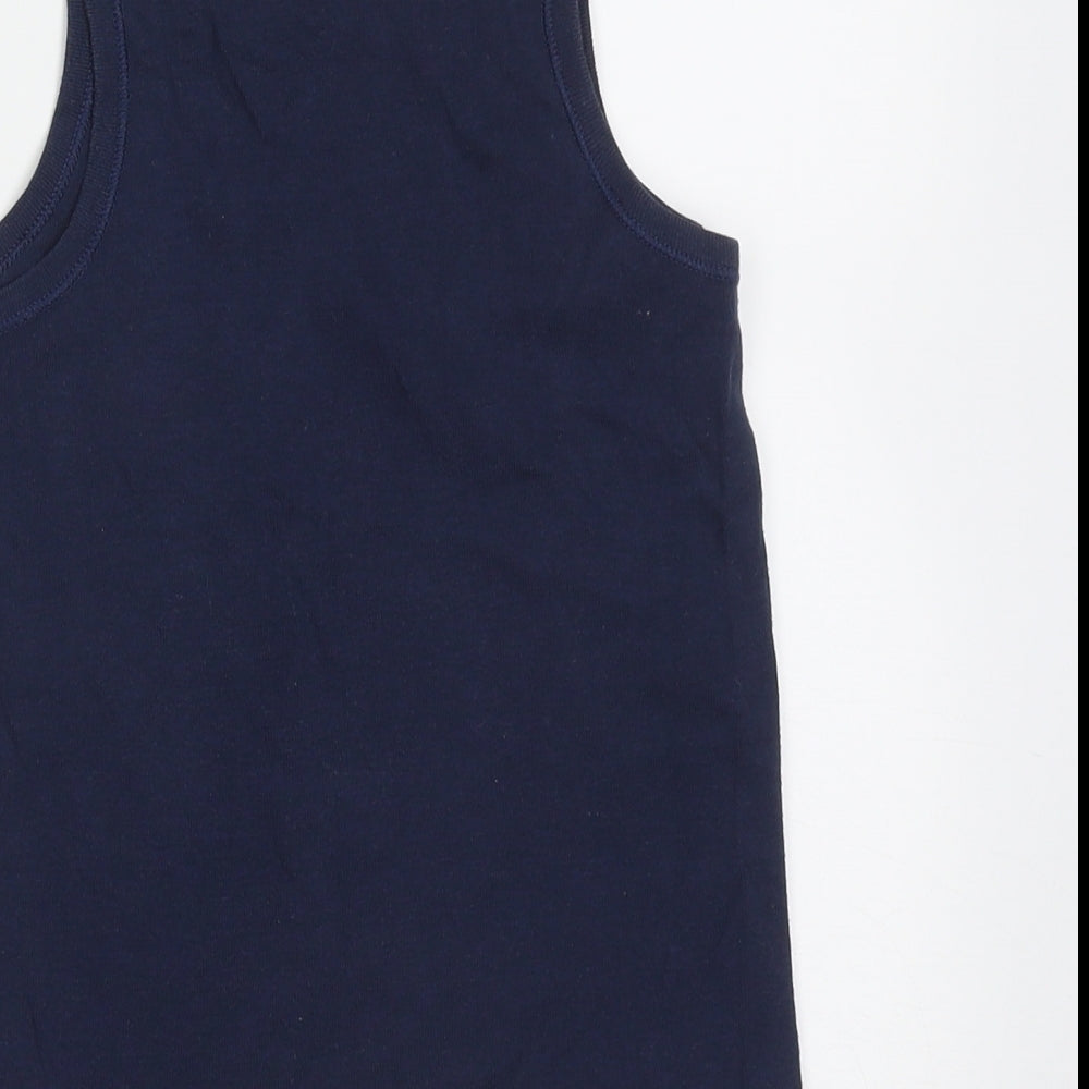 Marks and Spencer Boys Blue Cotton Basic Tank Size 5-6 Years Round Neck