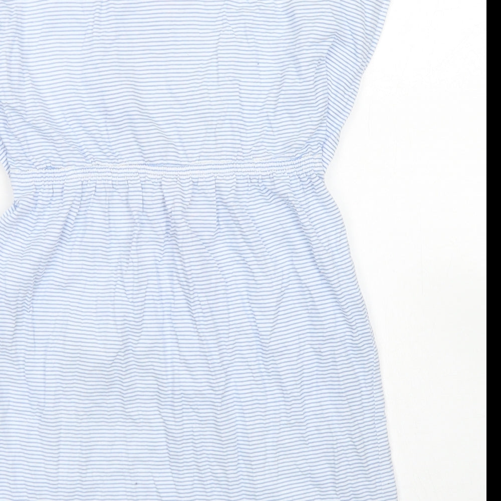 H&M Girls Blue Striped Cotton Kaftan Size 7-8 Years Round Neck