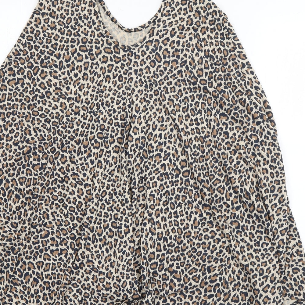 Boohoo Womens Brown Animal Print Viscose Tank Dress Size 10 Scoop Neck Pullover
