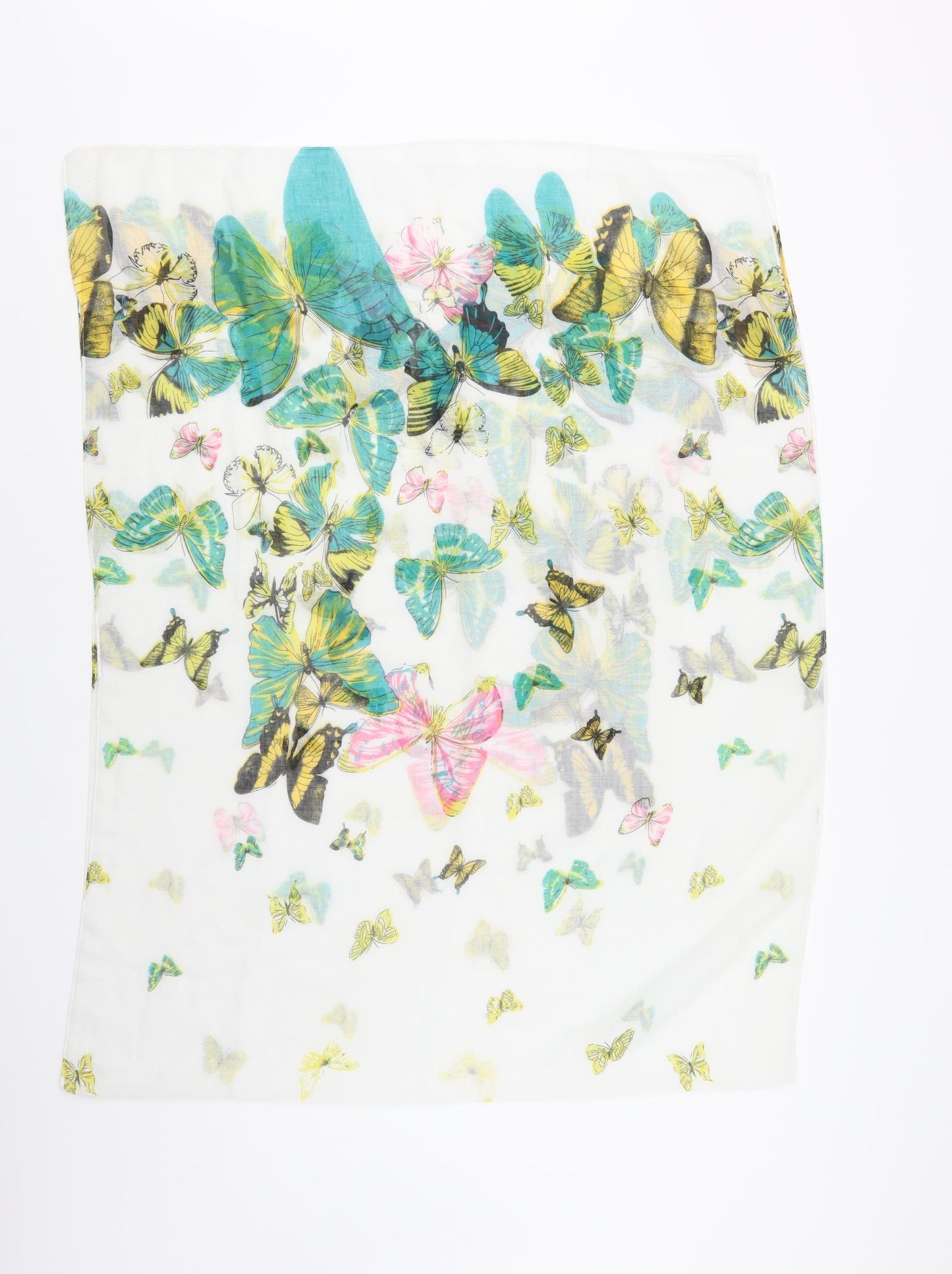 Preworn Womens White Geometric Scarf - Butterfly Print