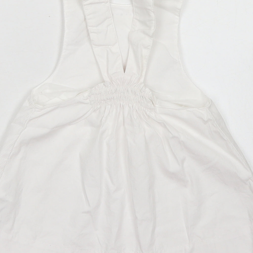 ELLE Girls White Cotton Pinafore/Dungaree Dress Size 12 Months Square Neck Snap