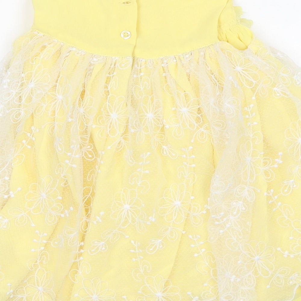 F&F Girls Yellow Polyester A-Line Size 12-18 Months Round Neck