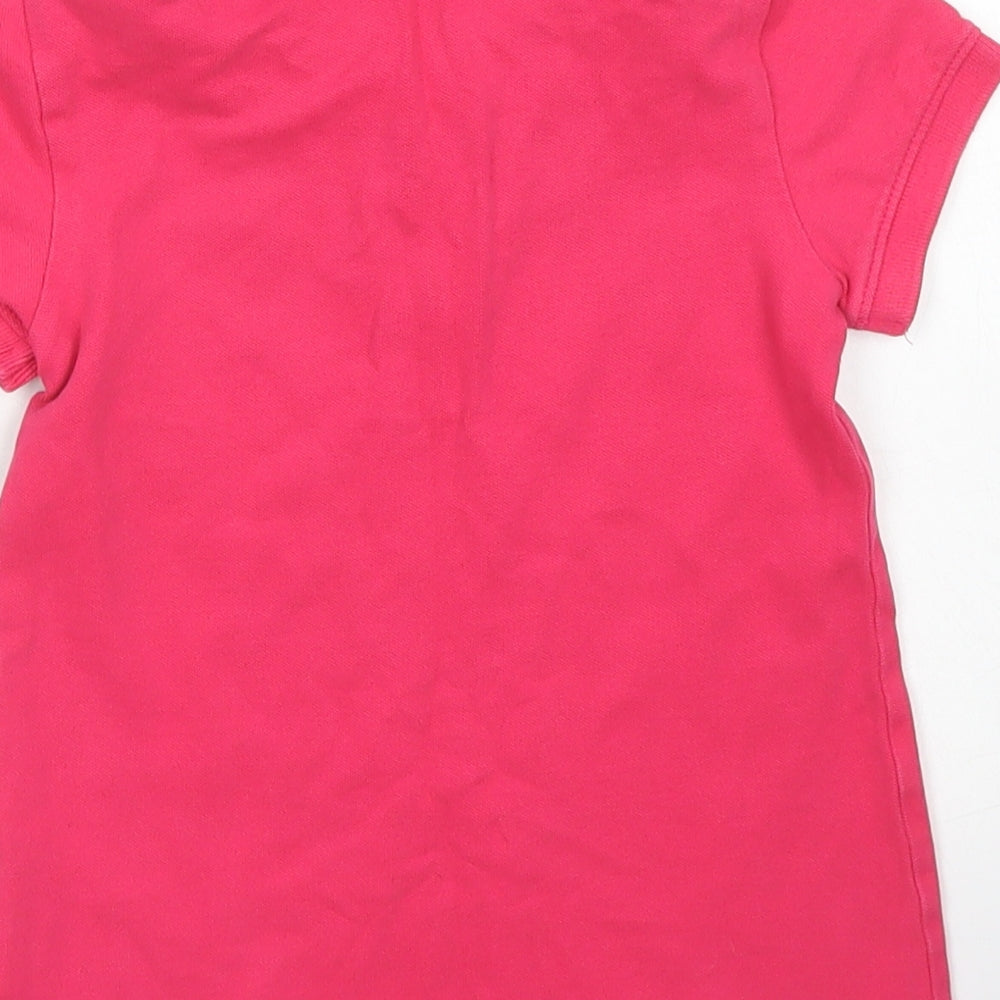 United Colors of Benetton Girls Pink Cotton Basic Polo Size 4-5 Years Collared Button