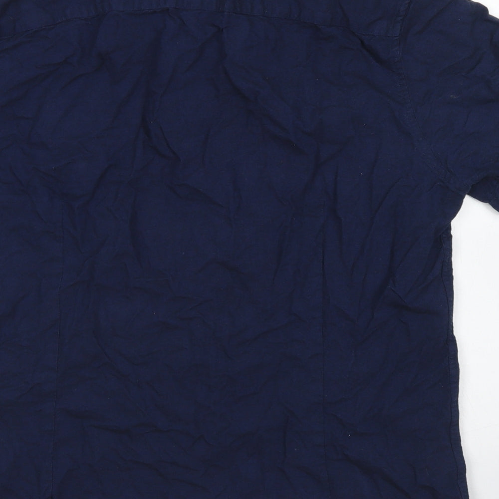 Burton Mens Blue Cotton Button-Up Size L Collared Button