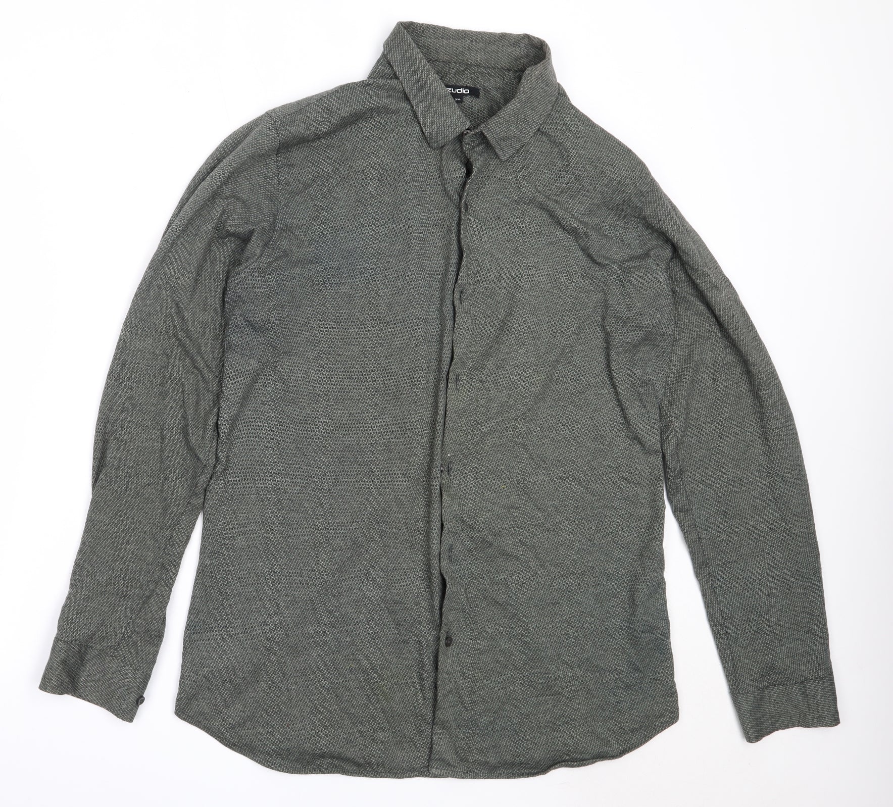 Zudio Mens Green Cotton Button-Up Size 2XL Collared – Preworn