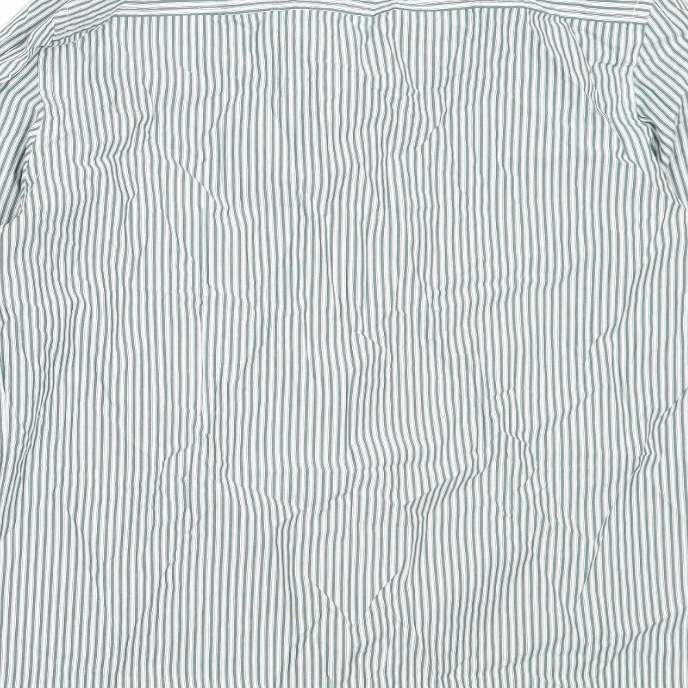 Dimensions Mens Green Striped Cotton Button-Up Size 16 Collared