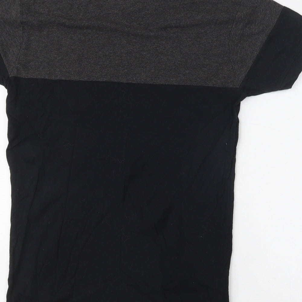 Aces Couture Mens Black Colourblock Cotton T-Shirt Size M Crew Neck
